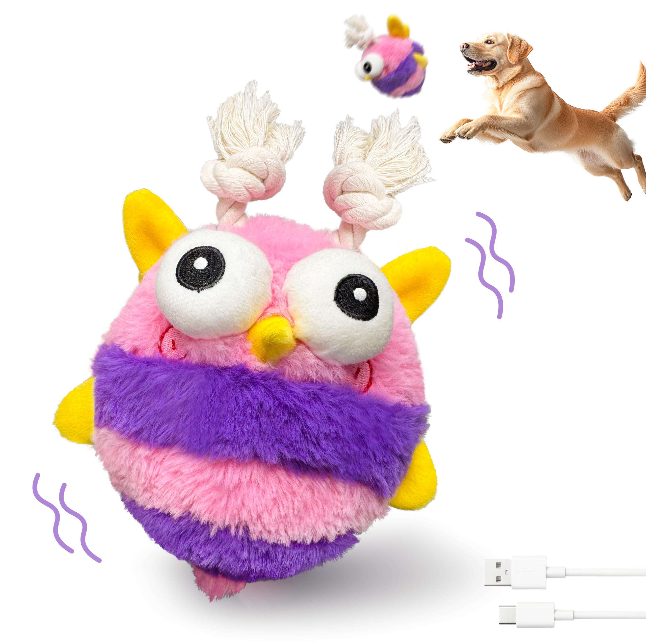 Photo 1 of GUKCO Moving Dog Toys – Rechargeable Interactive Dog Squeaky Toy with Motion-Activated Ball, Music, Recording & Silent Modes – Self-Play Toy for Small, Medium & Large Breeds (Bee)