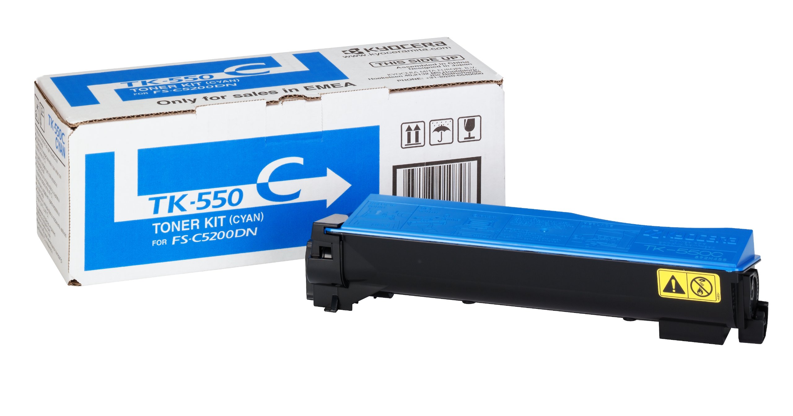 Kyocera TK-550C Toner Cyan, 6,000 Pages, Original Premium Printer Cartridge 1T02HMCEU0 for ECOSYS FS-C5200DN