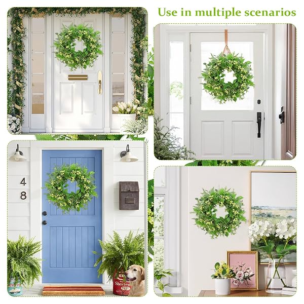 GREEN EUCALYPTUS WREATHS FOR FRONT DOOR,22 INCH ARTIFICIAL SPRING SUMMER WINTER WREATH WITH GREEN BERRIES,EUCALYPTUS LEAVES FOR INDOOR OUTDOOR WALL PORCH FESTIVAL FARMHOUSE HOME HOLIDAY DECOR.