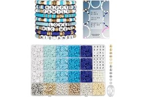 MIO ANGLE Clay Beads with Letter Beads Bracelets for Women Bracelet Making kit Golden Beads for Jewelry Making Charms Friendship Bracelet Kit DIY Arts and Crafts Birthday Gifts Preppy (Blue and White)