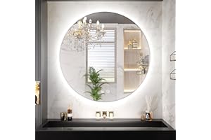 TETOTE Backlit Round Mirror for Bathroom 24 Inch LED Vanity Circle Lighted Mirror,Anti-Fog,Dimmable 3 Colors, Waterproof, Mordern Bathroom Decor,Wall Mounted