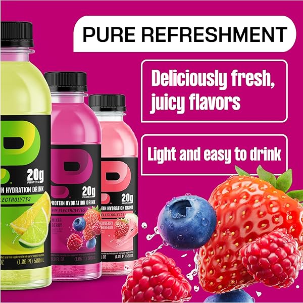 PROTEIN2O HYDRATION DRINK – 2-IN-1 LIQUID CLEAR WHEY PROTEIN ISOLATE AND ELECTROLYTE DRINK – 20G PROTEIN, VITAMINS B5, B6 – POST-WORKOUT RECOVERY – 16.9 FL OZ – 12 COUNT MIXED BERRY