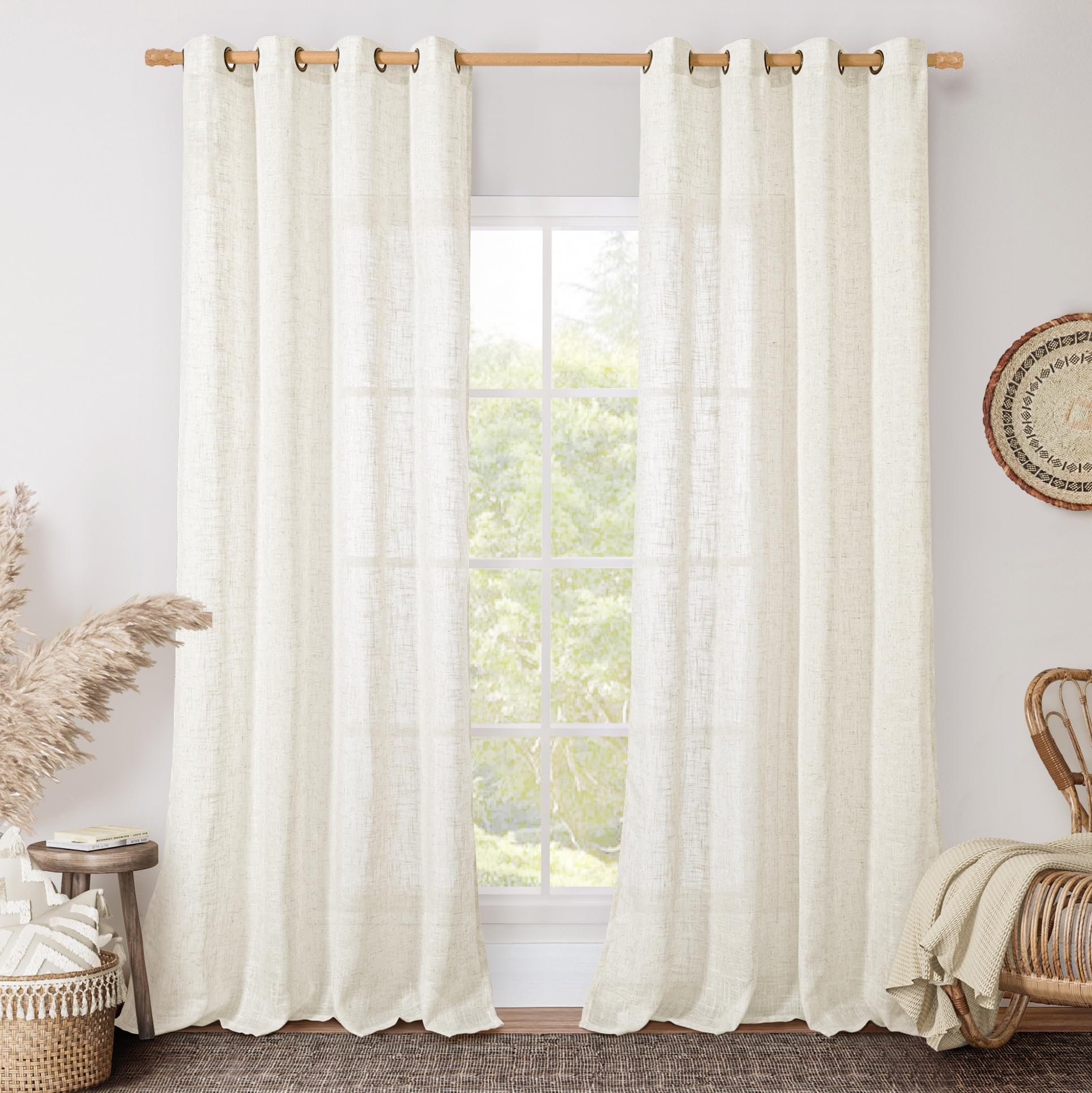 Photo 1 of LAMIT Cream Linen Sheer Curtains 84 inch for Living Room, Linen Textured Light Filtering Drapes Bronze Grommet Boho Panels for Farmhouse/Living Room, 2 Panels, 52 x 84 Inch