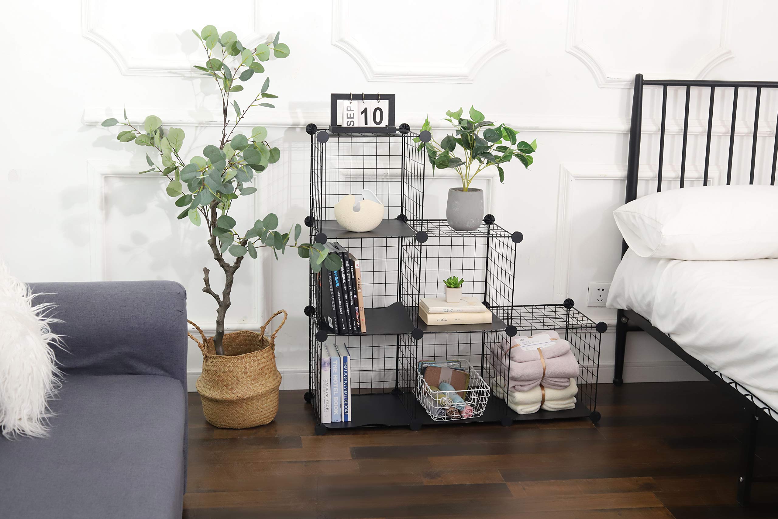 YCOCO Wire Storage Cubes,Metal Grids Bookshelf,Modular Shelving Units, Stackable Bookcase,Cube Storage 6-Cube Closet Organizer Storage Shelves for Home,Office, Kids Room,Black