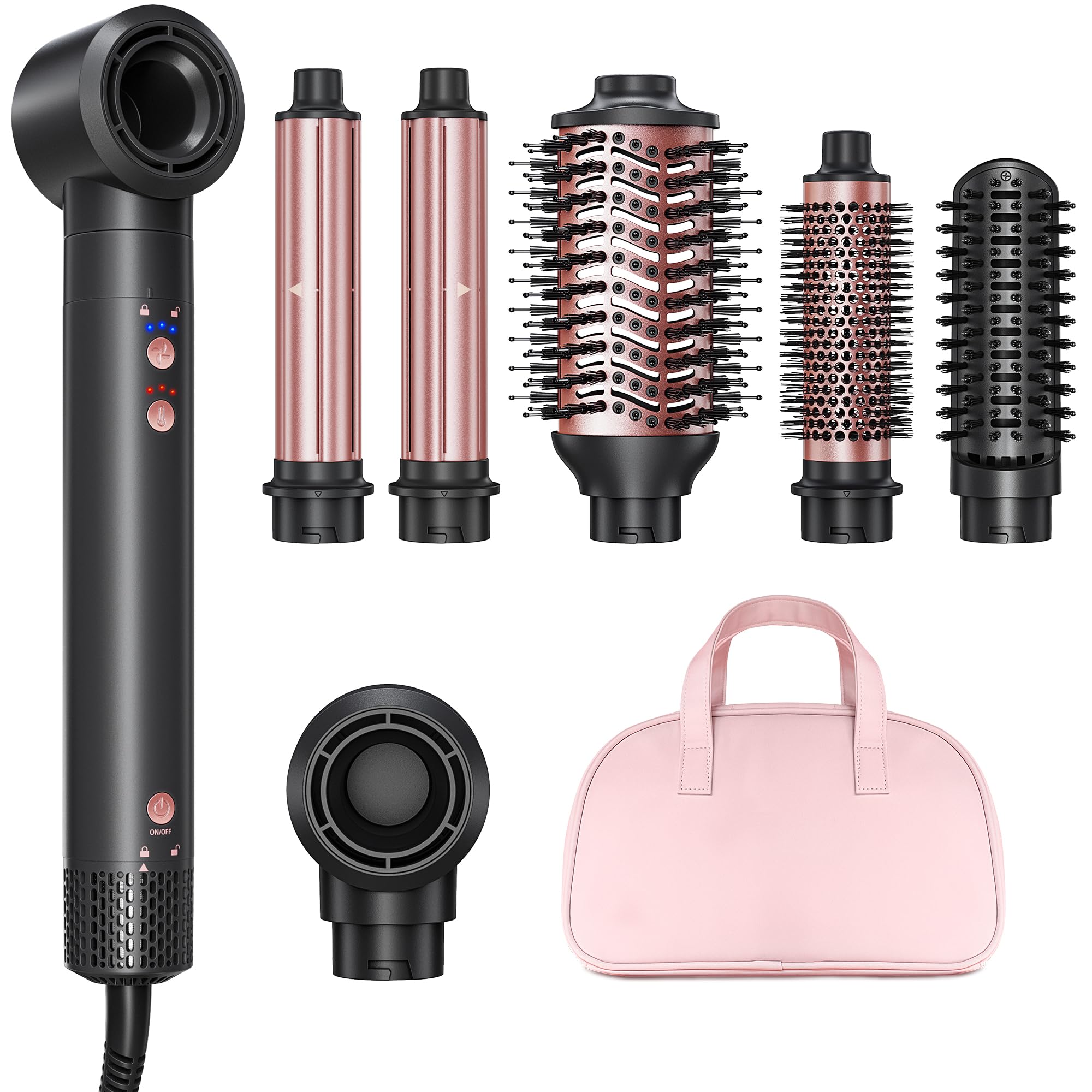 Photo 1 of 6-in-1 Hot Air Styler Wrap, High-Speed Hair Dryer Brush Blow Dryer with 2 Auto Wrap Curlers for Curling, Straightening, Volumizing, Fast Drying & Frizz-Free Styling for All Hair Types