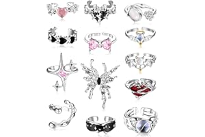 Drperfect 13 PCS Y2k Rings For Women Vintage Irregular Rings for Women Men Chunky Adjustable Rings Gothic Goth Open Moonstone