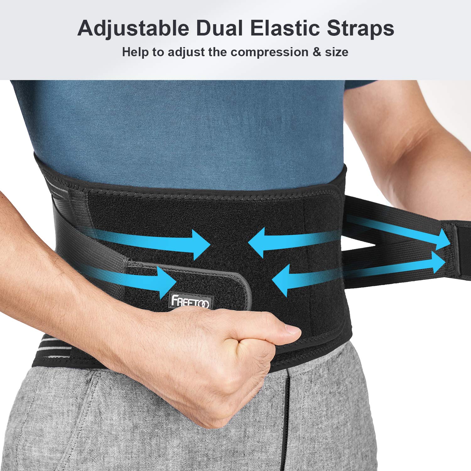 Freetoo Back Braces for Lower Back Pain Relief with 6 Stays, Breathable Back Support Belt for Men/Women for work , Anti-skid lumbar support belt with 16-hole Mesh for sciatica(L): Industrial & Scientific