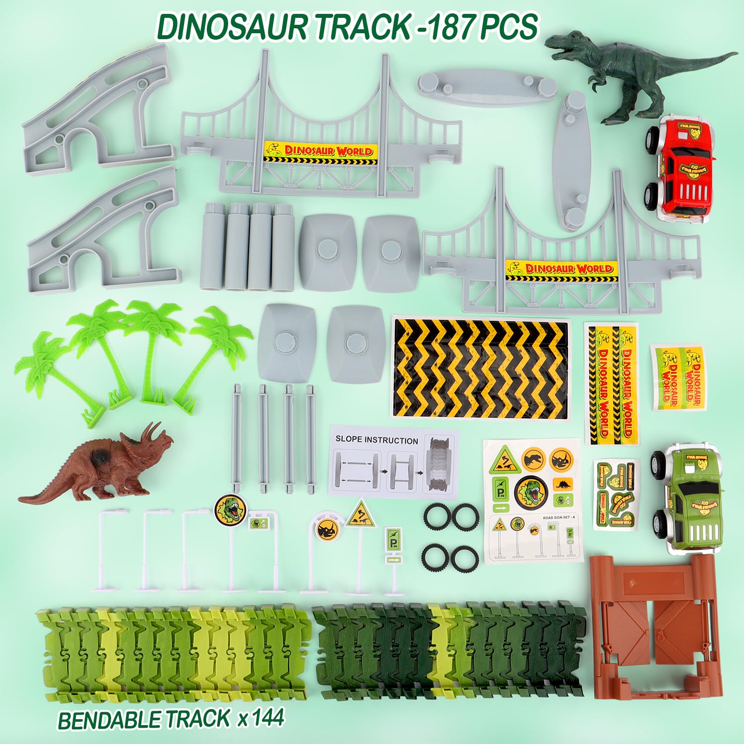 Dinosaur Toys, Create A Race Car Track Dino World with Flexible Track and 2 Cool Cars, Best Gift for Toddler Kids Boys Girls Age 3 4 5 6 7 Year Old