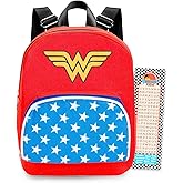 Wonder Woman Mini Backpack - 10" Exclusive Woven Small Backpack with Front Pocket and Bookmark Bundle | Adjusts to Fit Women, Teens, Girls, Kids