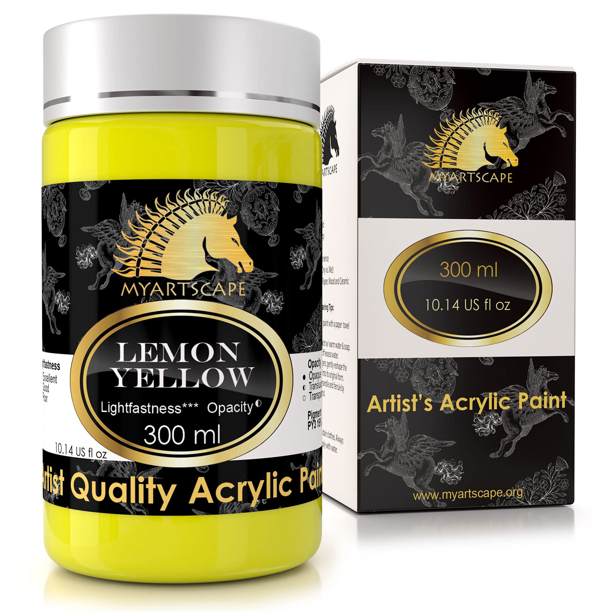 Myartscape Lemon Yellow Acrylic Paint - 300ml Bottle (10oz) - Artist Quality - Lightfast - Heavy Body - Vibrant Color - Great Tinting Strength - Professional Grade Paints