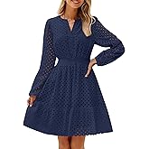 ZESICA Women's 2026 Long Sleeve Mini Dress Fall V Neck Hollow Out Eyelet Embroidery Ruffle A Line Swing Short Dresses