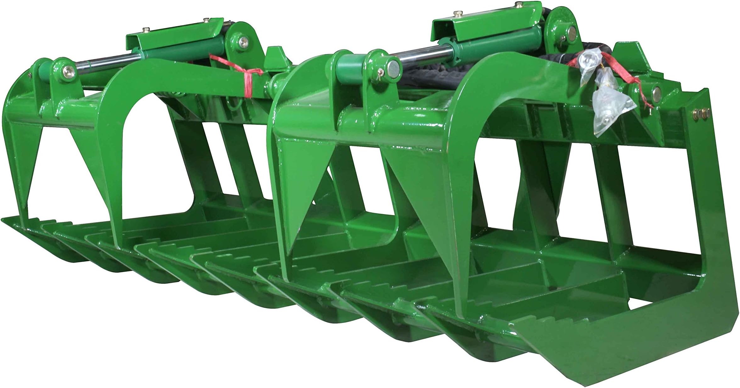 Titan Attachments 72in Global Euro Root Grapple Bucket Attachment Fits John Deere Tractors, Dual 3,000 PSI Hydraulic Cylinder, Green Finish, Serrated Leading Edge Bottom Teeth