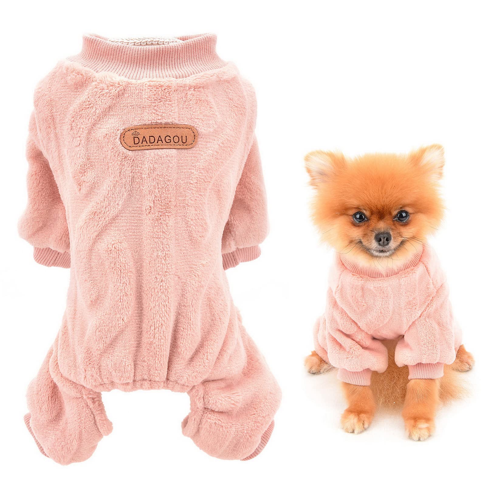 SMALLLEE_LUCKY_STORE Adorable Pet Thick Flannel Fleece Pyjamas Pjs Jammies for Small Dogs Cats Puppy Jumper Pajamas Jumpsuit Soft Coat Yorkie Chihuahua Warm Winter Clothes,Pink,XL