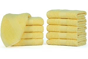 Ample Decor Wash Cloths Pack of 10, Oeko Tex Certified 600 GSM 100% Cotton Soft Absorbent, Premium Quality Durable Machine Washable, Ideal for Bathroom, Pool, Hotel, Spa – Yellow