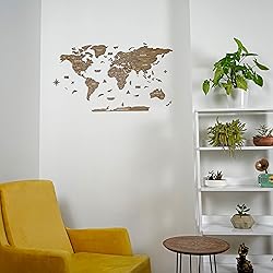 Multilayered 3D Wooden World Map, Travel Map with