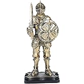 H&W 7.1''H Warrior Figurine, Guard Ornament, Soldier Statue, Medieval Armored Knight Decoration, for Office Desk & Study Room, A Gift for Husband/Father/A Real Man, Golden(WS24102-J)