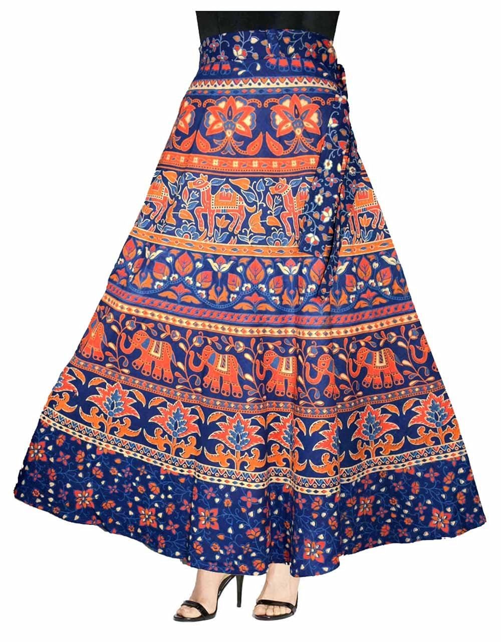 eshopitude combo cotton jaipuri wrap around skirt with dangling earring