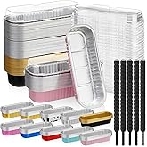 Baderke 100 Pcs Mini Loaf Pans with Lids and Spoons, 6.8oz Rectangular Mini Cake Pans for Baking, Disposable Aluminum Foil Baking Pan Containers for Christmas Cake Brownie Loaf Brownie Muffin