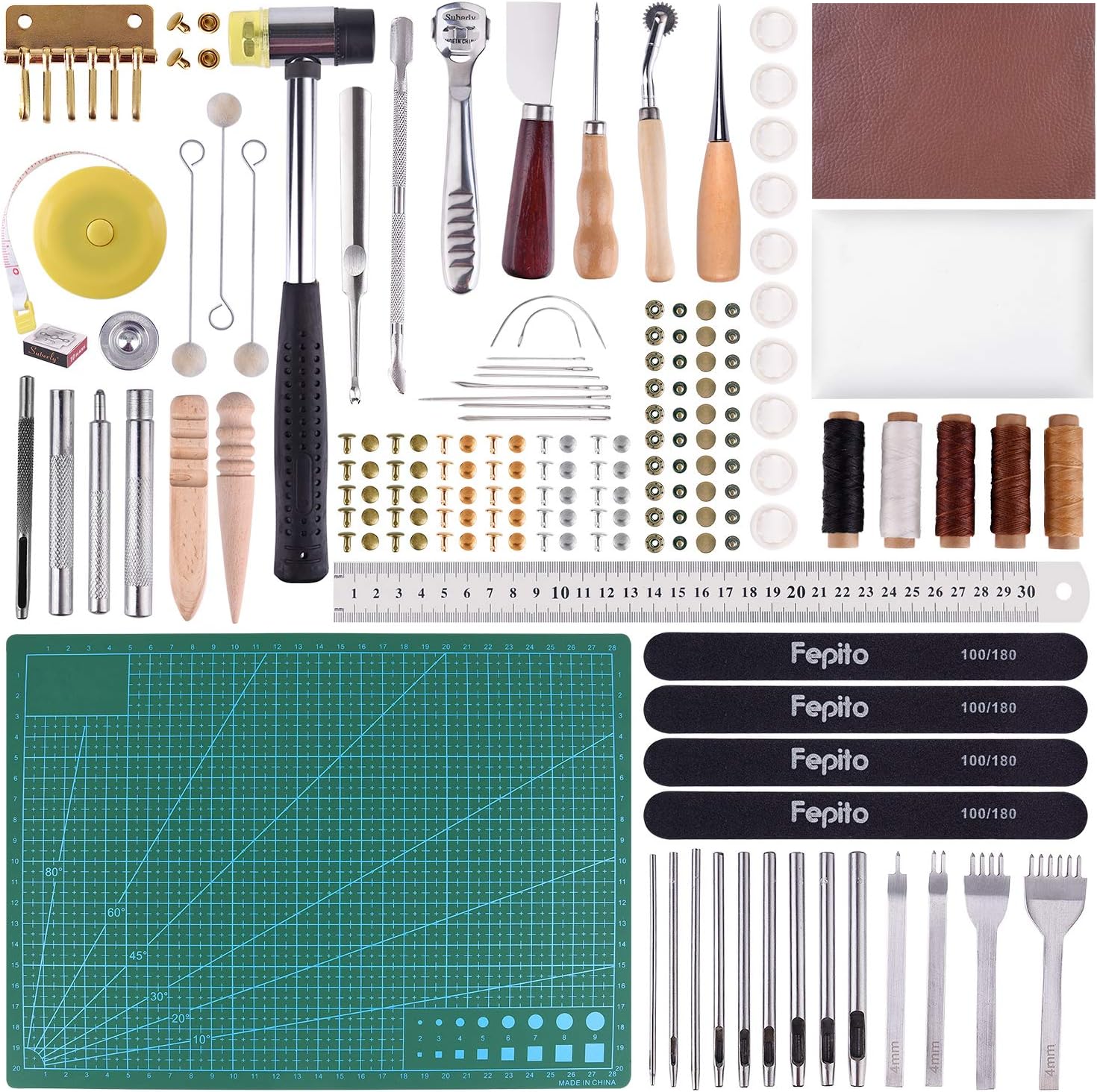 Kit 20 Pezzi Attrezzi Per Lavorazione Pelle - Cucito Manuale, Forbici, Punteruolo, Scanalatore, Per Principianti Ed Esperti