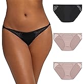 Maidenform Women's M String Bikini Panties with Lace Accents, Bikini Underwear for Women, 3-Pack