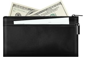 HAUTOCO Money Bag with Zipper 11x6.1 inch Money Pouch with Lined PU Leather Bank Bag Two Pockets Utility Wallet for Cash Check Receipt Coins Cosmetics