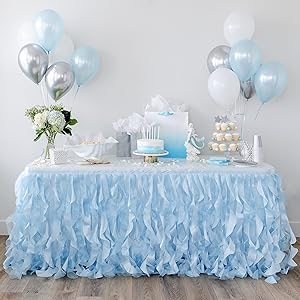 Bluekate Blue Tutu Table Skirt 9ft with Double Layer Organza Willows for Ocean Under the Sea Decorations, 1st Baby Boy Birthday Décor, Elephant Baby Shower Decor, Gender Reveal or Bridal Shower
