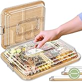 Charcuterie Boards with Foldable Lid, Portable Bamboo Cheese Board with 6 Compartments, Clear Locking Lid and Handle, Easy to Store, Suitable for Picnics, Camping, Parties & Housewarming Gifts
