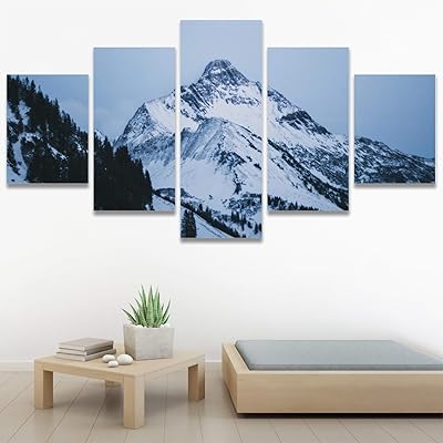 SIGNWIN 5 Panel Canvas Wall Art Snowy Tops...