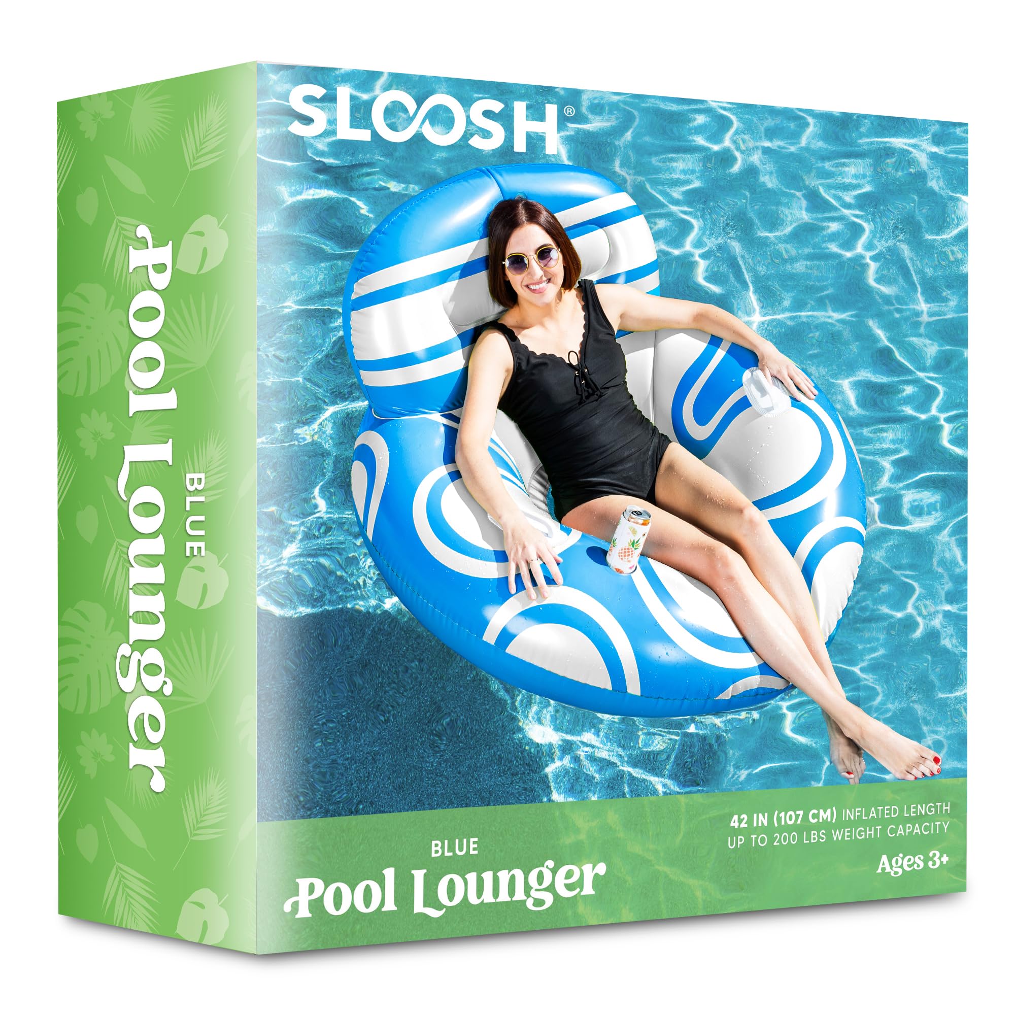 Sloosh Inflatable Pool Floats Lounger - Pool Floaties Blow Up Air Sofa Floating Chair with Big Backrest, Heavy Duty River Tubes Summer Lake Beach Water Float Raft Floaty for Adults (Blue White)