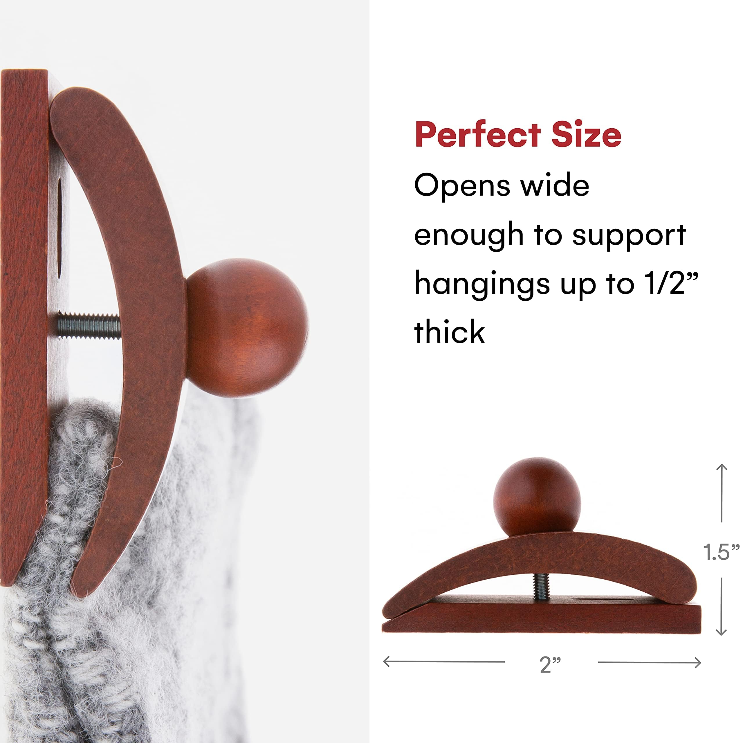 Precision Quilting Tools Classy Clamps Wooden Quilt Wall Hangers - 4 Small Hanger Clips (Black) and Screws for Wall Hangings - Tapestry Hangers for Hanging - Quilt Clips