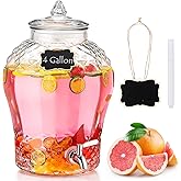 Baderke 4 Gallon Glass Drink Dispenser for Parties Beverage Glass Water Dispenser with18/8 Stainless Steel Leakproof Spigot Hanging Chalkboard Signs Pen for Party Wedding(Novel Style)