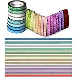 YUKUNTANG Skinny Glitter Paper Washi Tape Set 24 Rolls 12 Color Masking Tape for DIY Crafts Book Designs