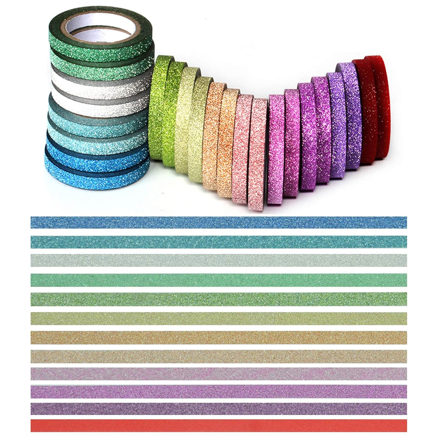 Amazon Com Yukuntang Skinny Glitter Paper Washi Tape Set 24 Rolls 12 Color Masking Tape For Diy Crafts Book Designs Industrial Scientific