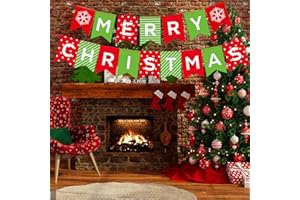 XMCHJY Merry Christmas Banner - Premium Heavyweight Paper Holiday Sign with String & Threading Needle for Indoor Fireplace, Wall, Windows | Traditional Festive Decor (Merry & Bright) (double-sided)