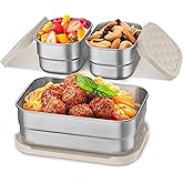 Homikit 3 Pack Kids Lunch Box Set, 18/10 Stainless Steel Bento Boxes with Silicone Lids Leak Proof, 5 Cups Reusable Metal Food Snack Containers for School Daycare, Nontoxic & Dishwasher Safe, Khaki