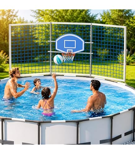 DeAO Aro De Baloncesto Flotante Para Piscina – Incluye Pelota Y Bomba De Aire – Fácil Montaje – Para Niños Y Adultos