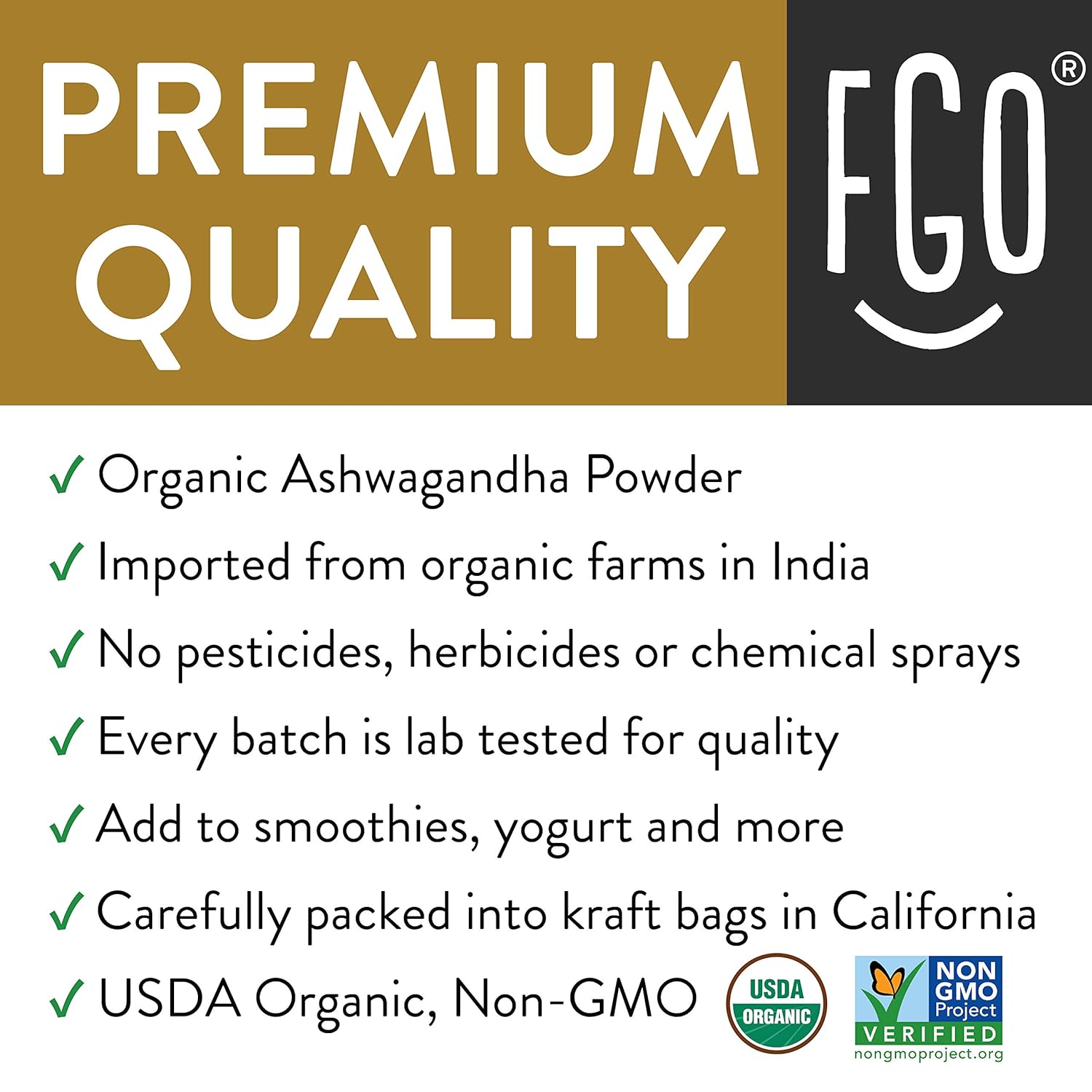 Organic Ashwagandha Root Powder | 8oz Resealable Kraft Bag | 100% Raw from India | by FGO: Health & Personal Care