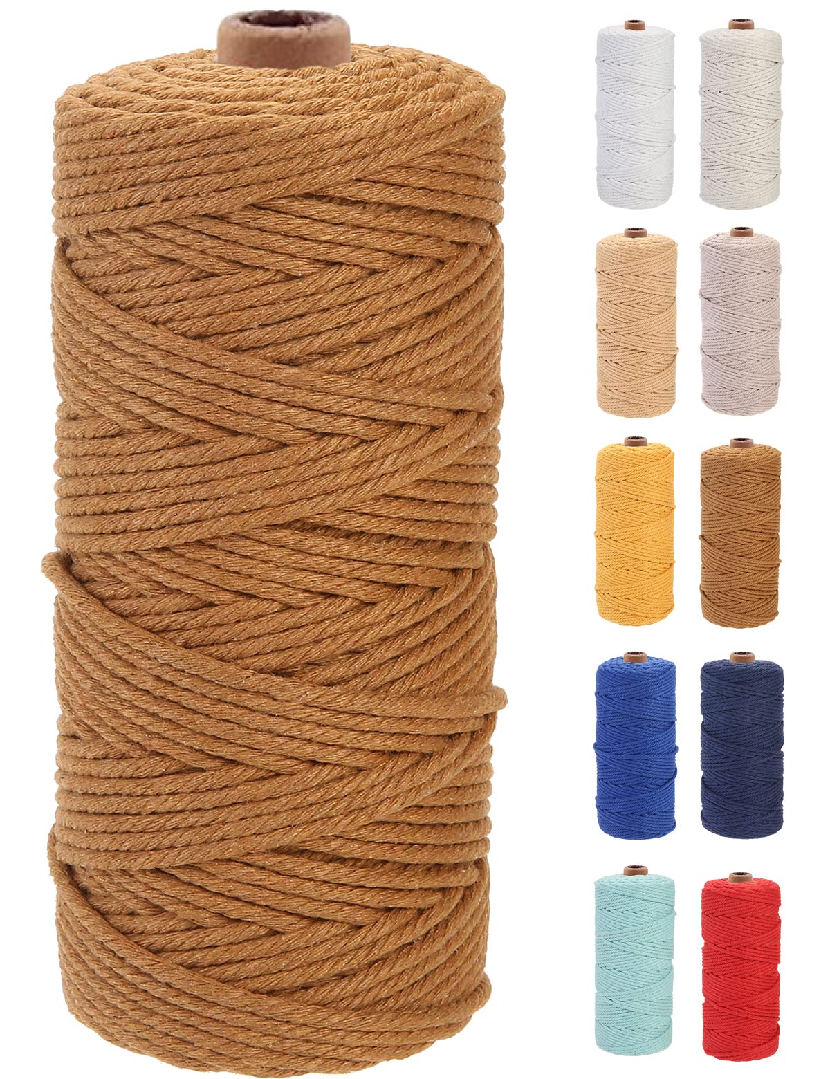 GOHOF Macrame Cord 3mm x 100m Premium Cotton Macrame Rope, 4 Strand Twisted Soft Cotton Cord, One of The Most Perfect Materials for Macrame Art, Cotton String Without Chemicals (Caramel Colour) — image 1