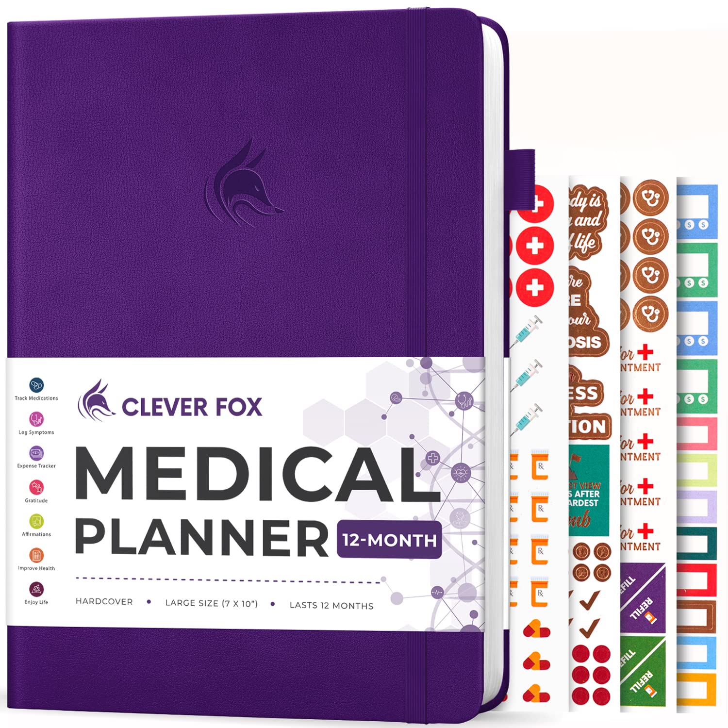 Clever Fox Medical Planner 12-Month – Medical Notebook, Health Diary, Wellness Journal & Logbook to Track Health – Self-Care Medical Journal – 12 Months, Undated, 18 x 26cm, Hardcover (Purple)