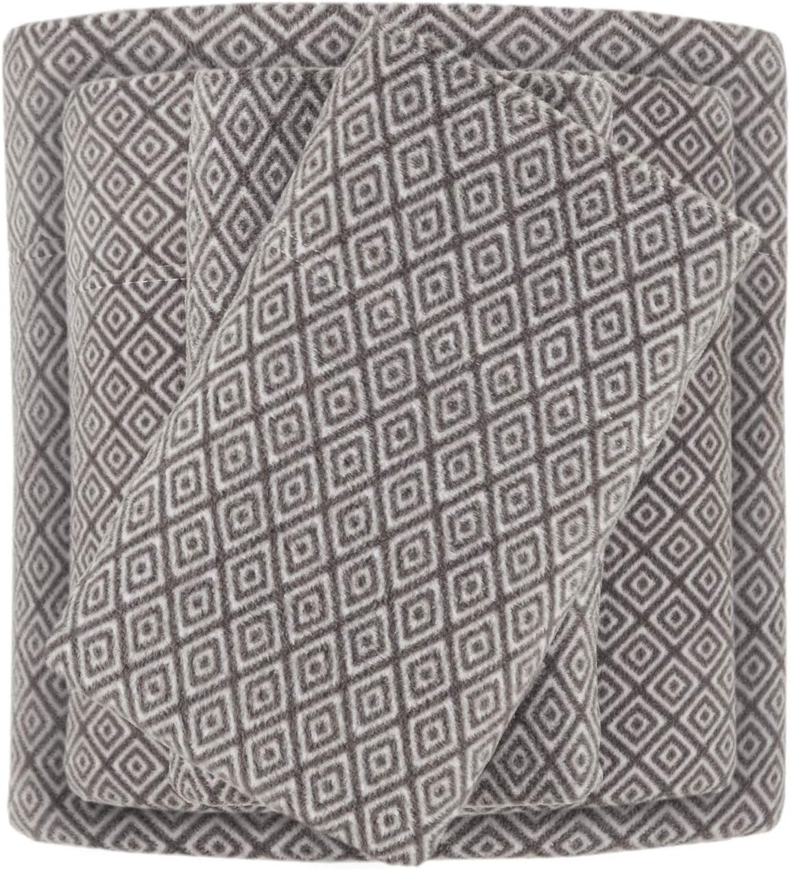 Sleep PhilosophyTrue North by Sleep Philosophy Micro Fleece Bed Sheet Set, Warm, Sheets with 14" Deep Pocket, for Cold Season Cozy Sheet-Set, Matching Pillow Case, Twin, Grey Diamond, 3 Piece
