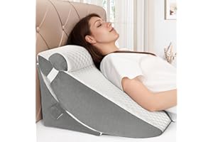 BEYOUDO Bed Wedge Pillow Set for Post Surgery, 3PCS Wedge Pillow for Acid Reflux Relief, Adjustable 7 &12 inch for Sleeping, Headboard, Back Pain Relief, Back Pillow for Bed Sitting Up (White/Gray)