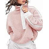 Kumufenc Women's Fleece Sweatshirts Half Zip Pullover Long Sleeve Oversized Workout Crop Tops Hoodie With Pocket