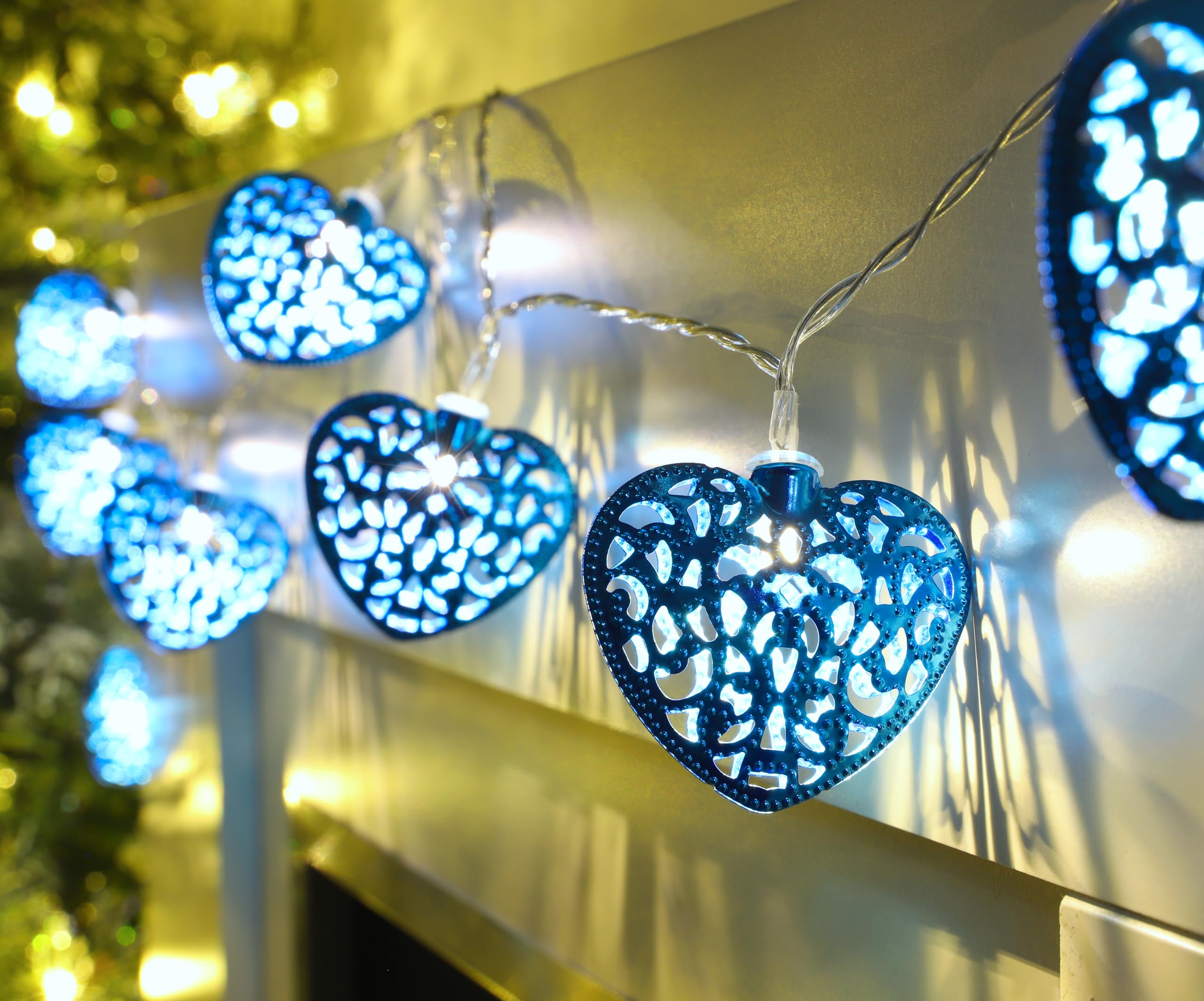 Christmas Concepts® 10 Warm White LED Metal Turquoise Heart Shaped Lights - Everyday Lights
