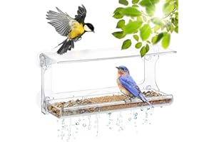 DF OMER D.F. Omer Window Bird Feeder with 3 Section Tray and Roof Cover, Weatherproof Outdoor Suction Cup Hanger Acrylic Plastic Bird Feeder , Clear