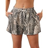 Eutten Women Camo Sweat Shorts Casual Elastic Waist Lounge Shorts Drawstring Maple Leaf Print Athletic Shorts with Pockets