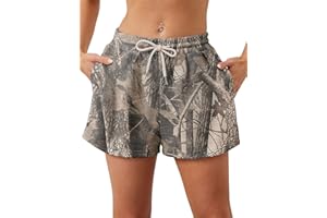 Eutten Women Camo Sweat Shorts Casual Elastic Waist Lounge Shorts Drawstring Maple Leaf Print Athletic Shorts with Pockets