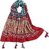Yeieeo Boho Scarf for Women Lightweight Floral Printed Scarf Fall Winter Fashion Fringed Shawl