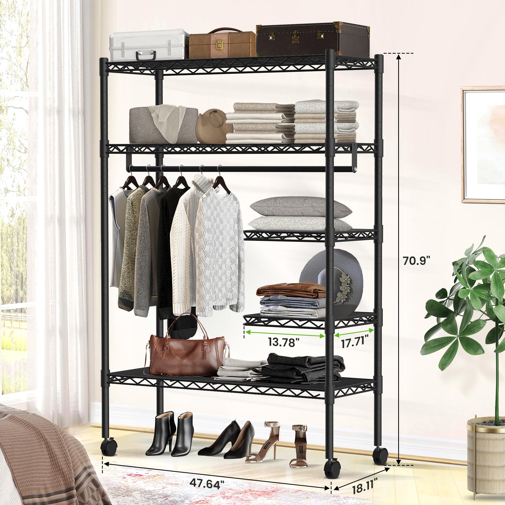 Extra Large Garment Rack Mua Heavy Duty Garment Rack, Free-Standing Rolling Clothes Rack with ...