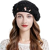 ZLYC Women Cotton Slouchy Crochet Beret Handmade Cutout Floral Beanie Hat