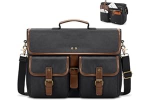 RAINSMORE 15.6 Inch Laptop Bag for Men, Computer Messenger Bag Canvas Office Laptop Briefcase Satchel, Waterproof Messenger L